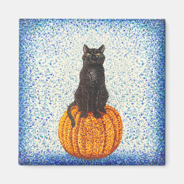 Imán Calabaza de gato negro Pointillismo Halloween