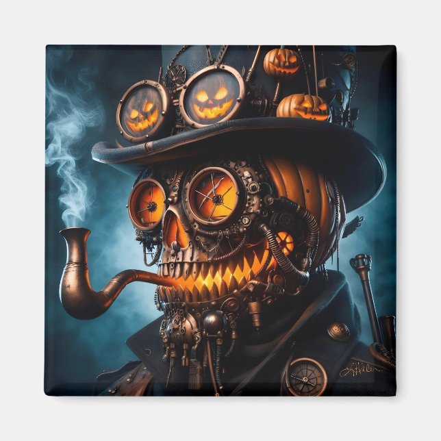 Imán Calabaza de Halloween Steampunk Gótico (Frente)
