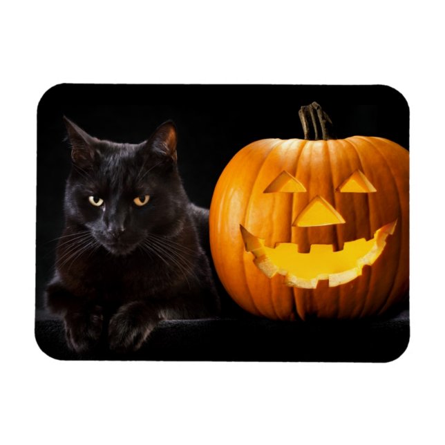 Imán Calabaza de Halloween y gato negro (Horizontal)