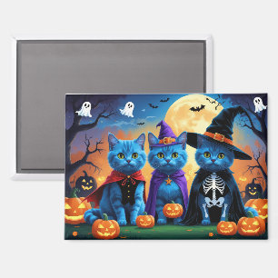 Imán Calabaza de los gatos azules rusos Halloween es di