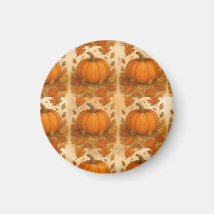 Imán Calabaza de Otoño Dorada y hojas de caída