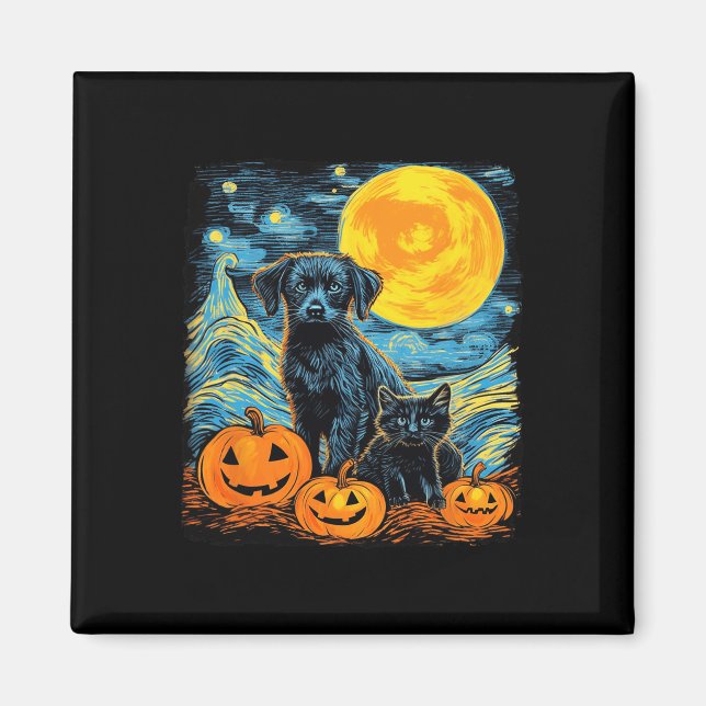 Imán Calabaza de perro retro Halloween Perros divertido (Frente)