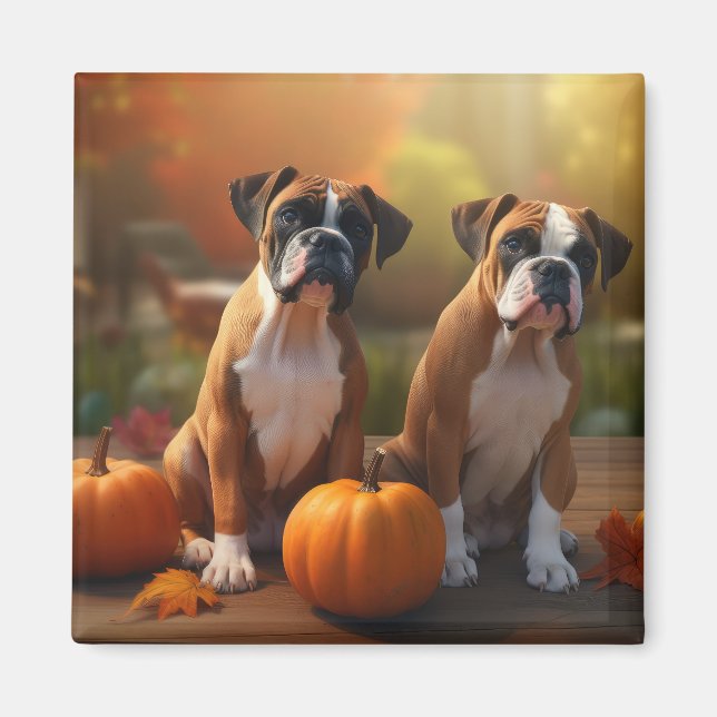 Imán Calabaza deslumbrante Boxer Puppy Autumn (Frente)
