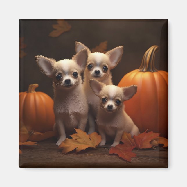 Imán Calabaza deslumbrante de Chihuahua Puppy Autumn (Frente)