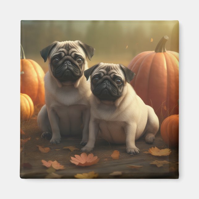 Imán Calabaza deslumbrante de la pug pipa otoño (Frente)