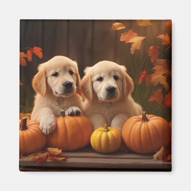 Imán Calabaza deslumbrante de otoño de Golden Retriever (Frente)
