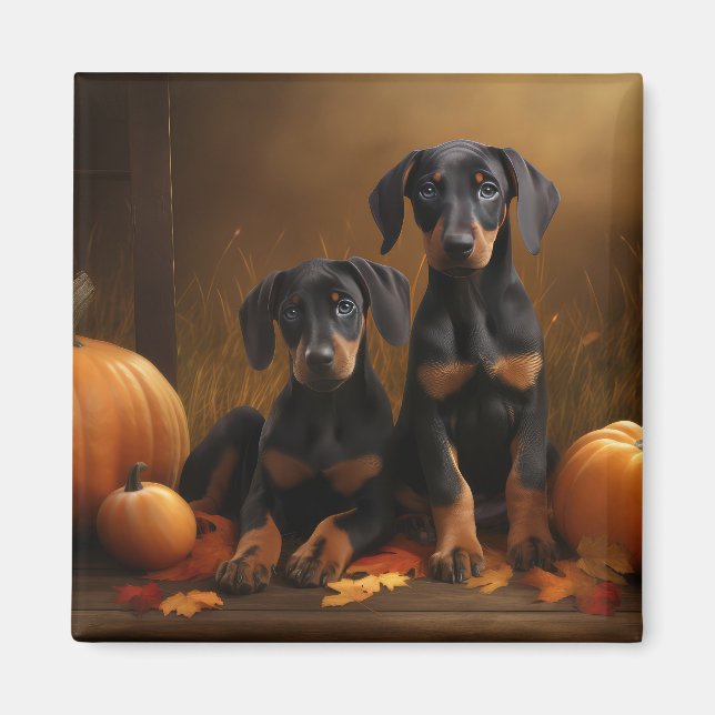 Imán Calabaza deslumbrante Doberman Puppy Autumn (Frente)
