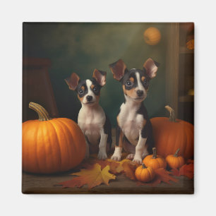 Imán Calabaza deslumbrante Rat Terrier Puppy Autumn