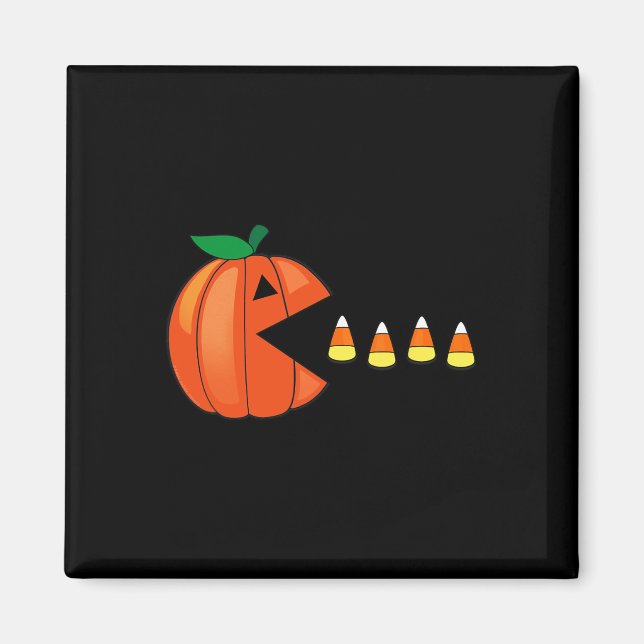 Imán Calabaza divertida de Halloween Comer Candy Corn (Frente)