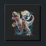 Imán Calabaza divertida de T Rex dinosaurio de momia mo<br><div class="desc">Calabaza divertida de T Rex dinosaurio de momia montando esqueleto de Halloween</div>