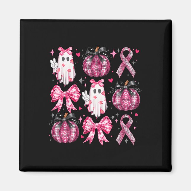 Imán Calabaza Halloween Cinta Rosa Disco Fantasma Bow B (Frente)