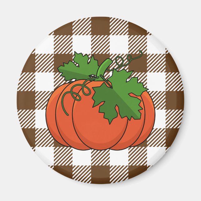 Imán Calabaza naranja sobre el patrón de cuadros de col (Frente)