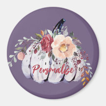 Calabaza púrpura de otoño acuarela floral gris