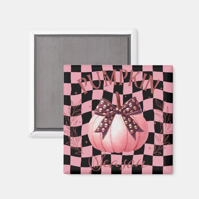 Imán Calabaza rosa suave con arco (Anverso/Reverso)