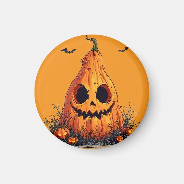 Imán Calabaza sonriente con expresión fantasmal (Frente)