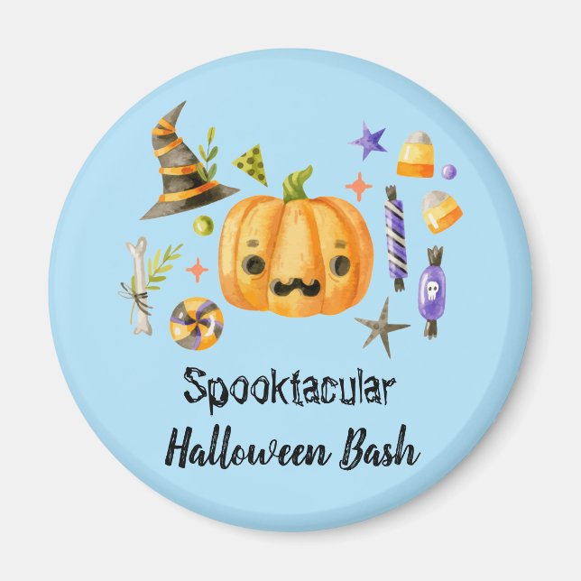 Imán Calabaza Spooktacular Halloween Bash Fiesta Azul (Frente)