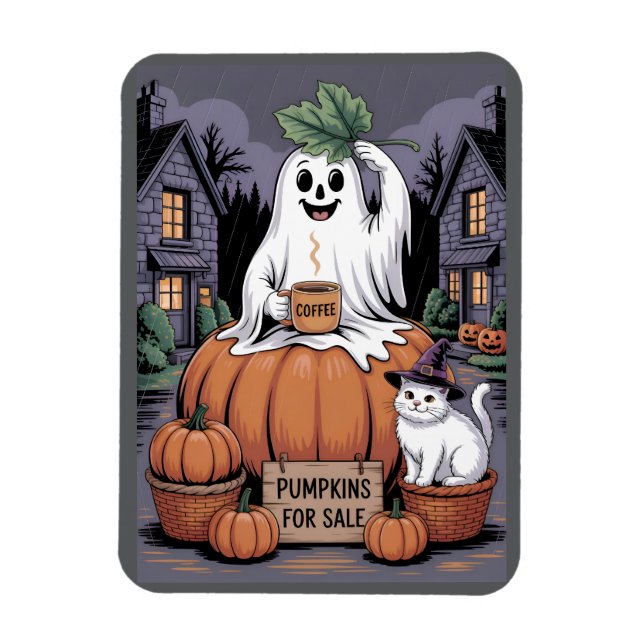 Imán Calabazas a la Venta & Fantasma de Cafeína & Gato  (Vertical)