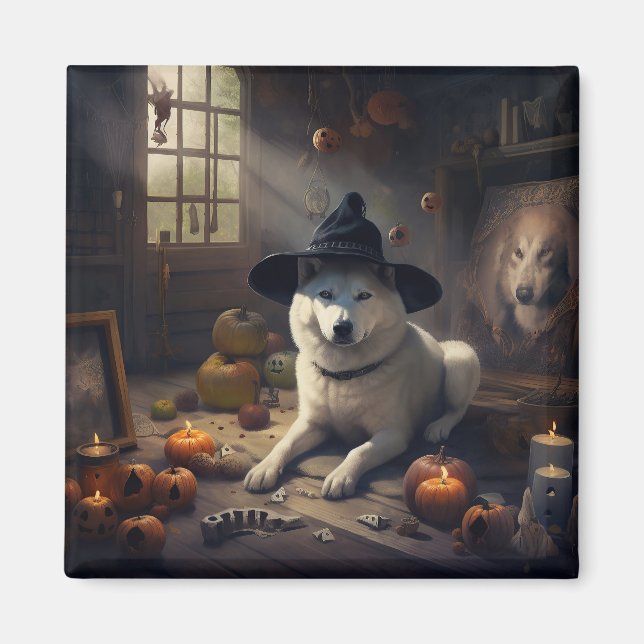 Imán Calabazas Akita Halloween de Terror (Frente)