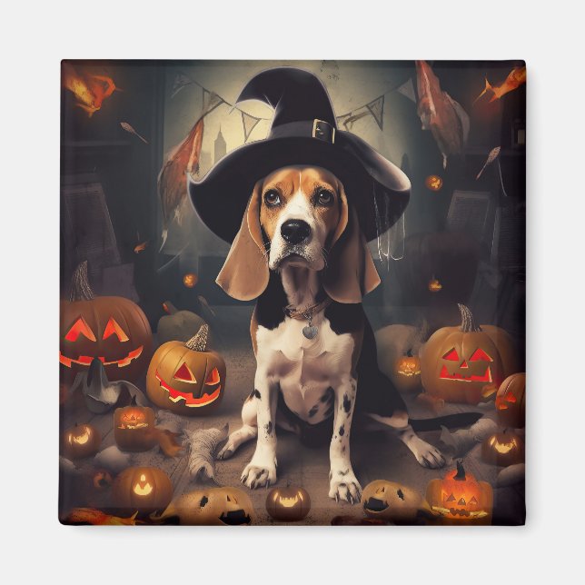 Imán Calabazas Beagle Halloween Espeluznantes (Frente)