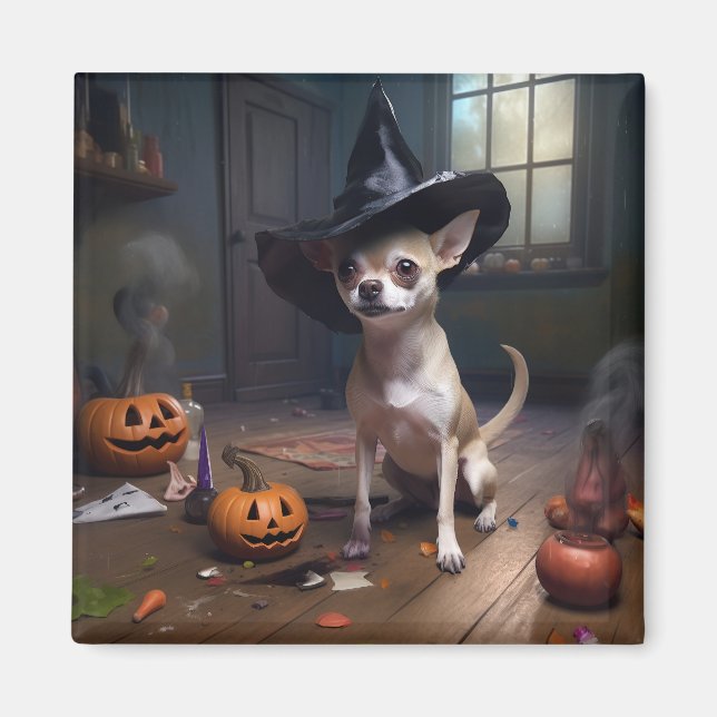 Imán Calabazas Chihuahua Halloween Terroríficas (Frente)