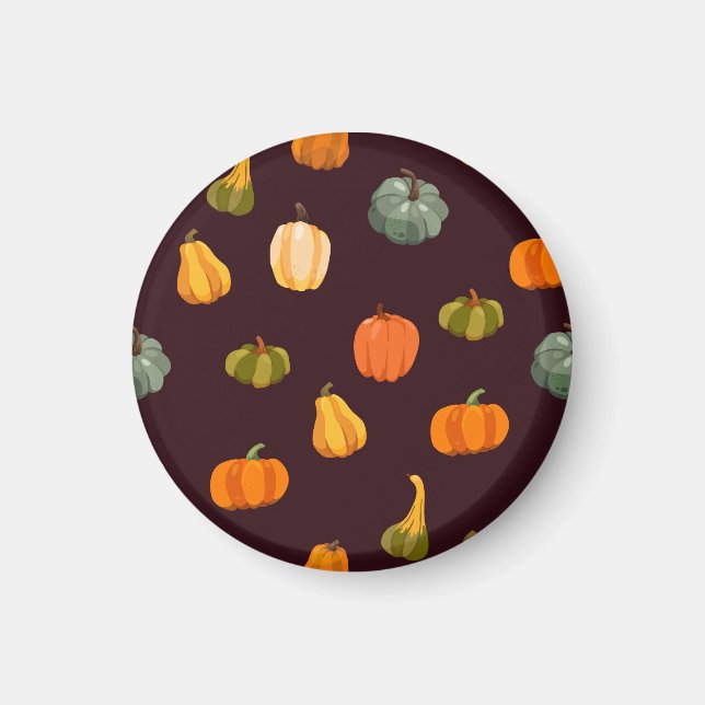 Imán Calabazas coloridas: Elegancia oscura de otoño. (Frente)