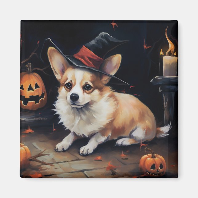 Imán Calabazas Corgi Halloween Asustadizas (Frente)