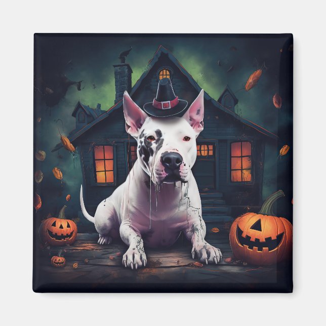 Imán Calabazas de Bull Terrier Halloween dan miedo (Frente)