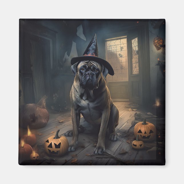 Imán Calabazas de bullmastiff asustan a Halloween (Frente)
