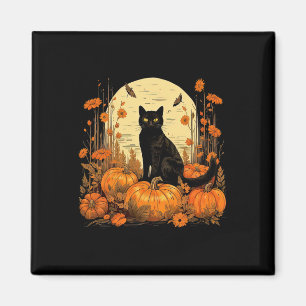 Imán Calabazas de gato negro floral de Cottagecore otoñ