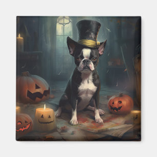 Imán Calabazas de Terrier de Boston Halloween Espeluzna