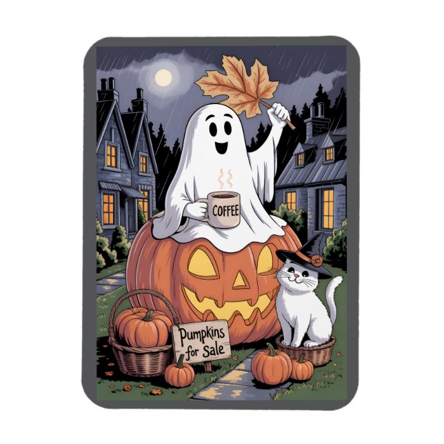 Imán Calabazas De Venta Y Cafeína Fantasma Con Gato V3 (Vertical)