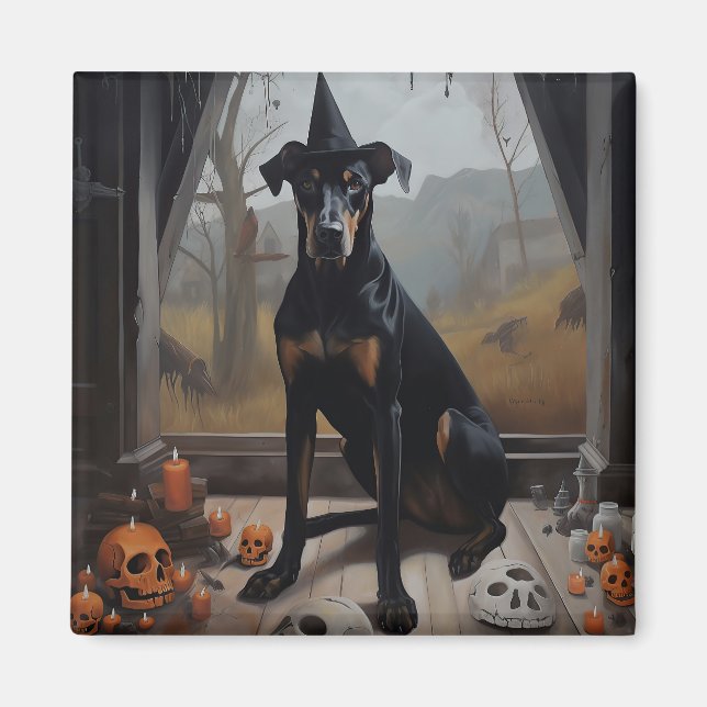 Imán Calabazas Doberman Halloween Asustadizas (Frente)