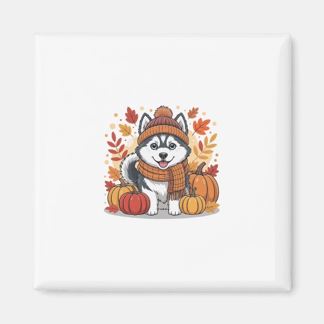 Imán Calabazas Husky de Otoño Día de Acción de Gracias  (Frente)