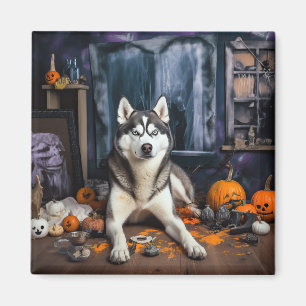 Imán Calabazas Siberian Husky Halloween Asustadizas