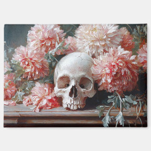 Imán Calavera antigua y flores rosadas