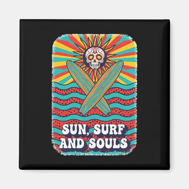 Imán Calavera Azucarada Sol Psicodélico Retro Surf Olas (Frente)