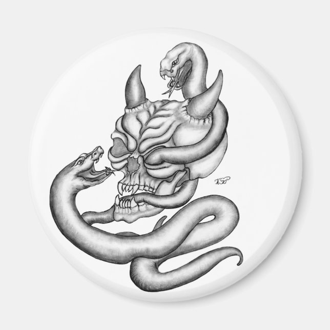 Imán Calavera - cabezas del diablo con serpiente (Frente)