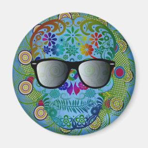 Imán Calavera colorida muy fresca con gafas