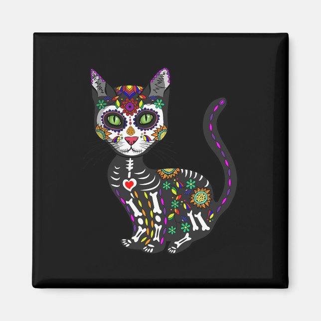 Imán Calavera De Azúcar Cato Mexicano Halloween Día Del (Frente)