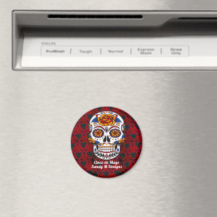 Imán Calavera de azúcar Cinco de Mayo Floral Roja