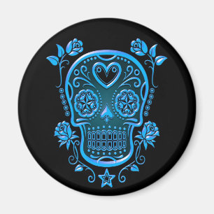 Imán Calavera de azúcar con Rosas, azul