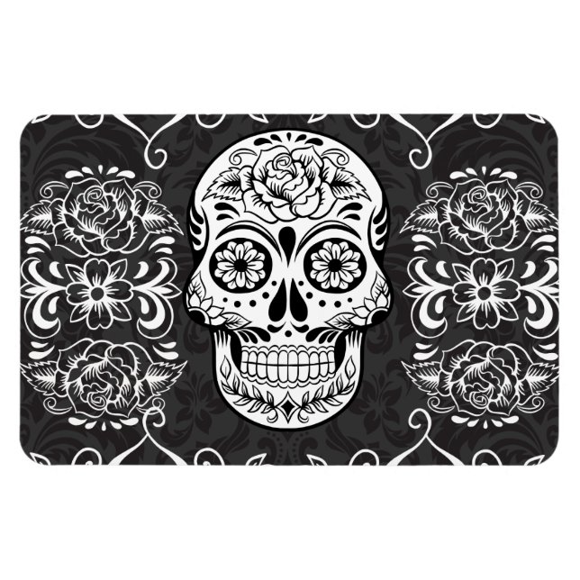 Imán Calavera de azúcar decorativa Grunge gótico blanco (Horizontal)