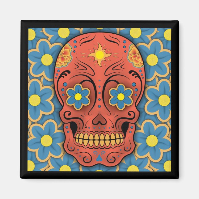 Imán Calavera de azúcar - Día de los Muertos (margarita (Frente)
