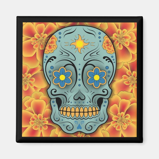 Imán Calavera de azúcar - Día de los Muertos (Marigold) (Frente)