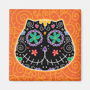 Imán Calavera de azúcar Día del gato negro de los muert