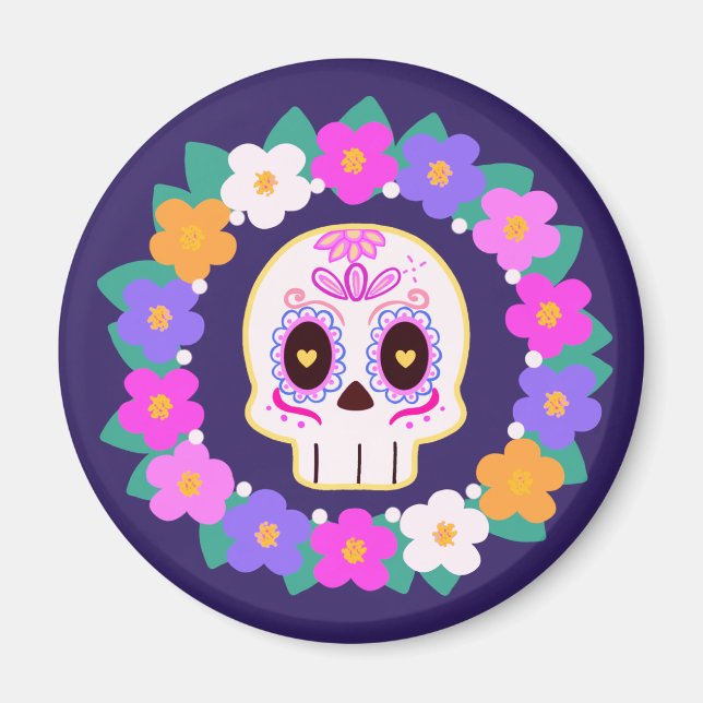 Imán Calavera de azúcar floral (Frente)