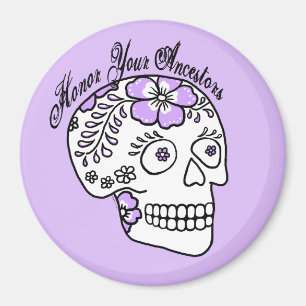 Imán Calavera de Azúcar Floral Púrpura Honra a Tus Ante