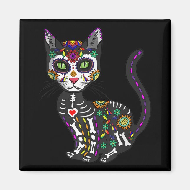 Imán Calavera de azúcar Gato Mexicano Halloween Día De  (Frente)