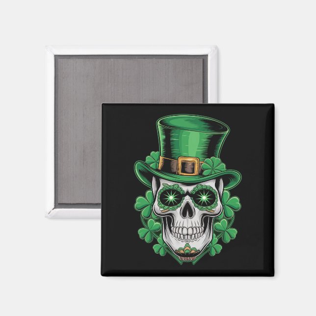 Imán Calavera de azúcar St Patrick Day Lucky Shamrock (Anverso/Reverso)