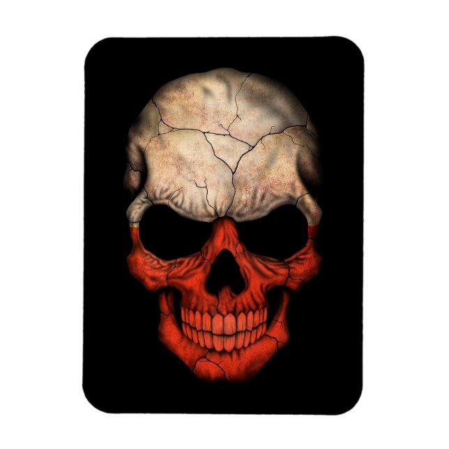 Imán Calavera de bandera polaca en negro (Vertical)